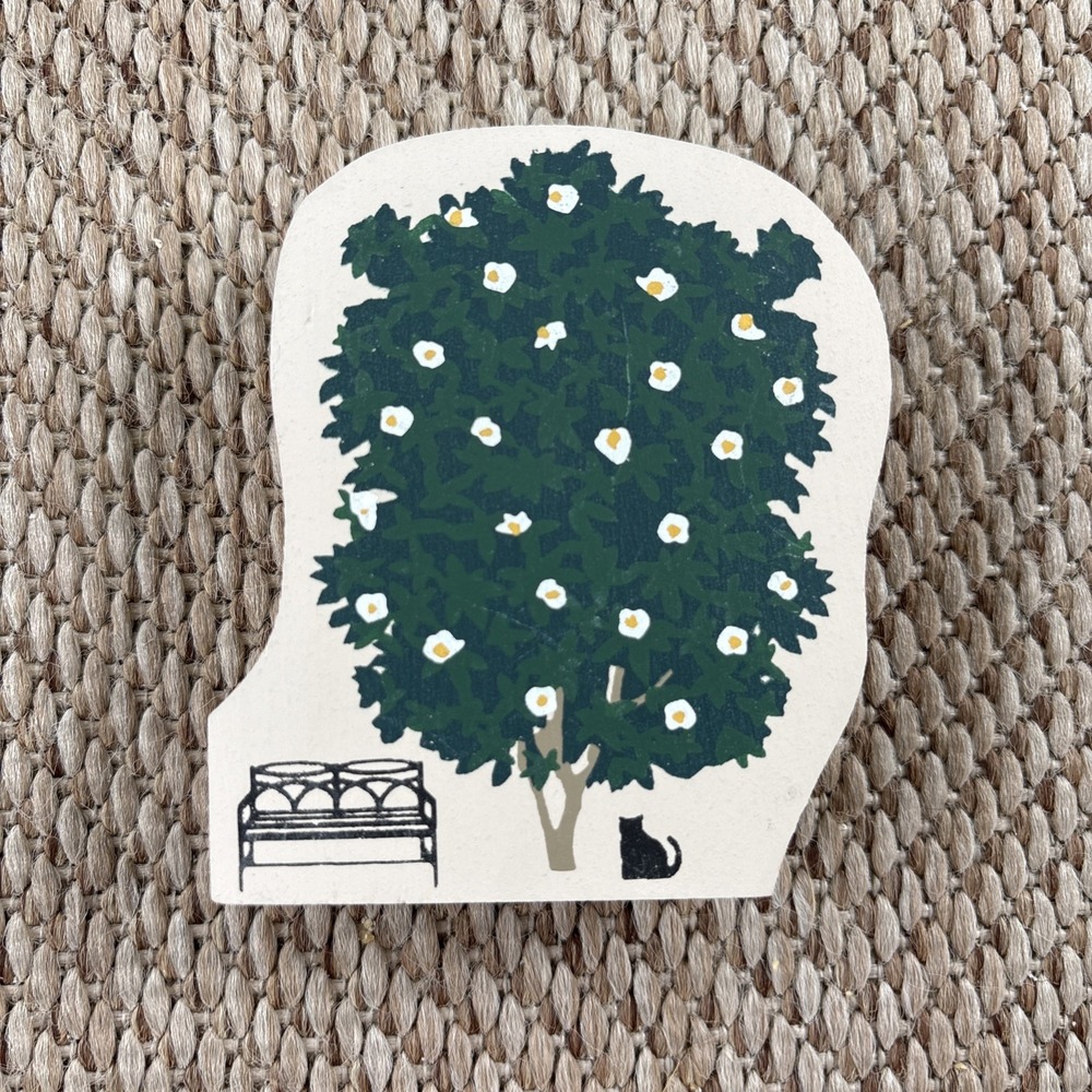 Cat's Meow Dogwood Tree Painted Wood '94 Shelf Sitter Bench Double Sided